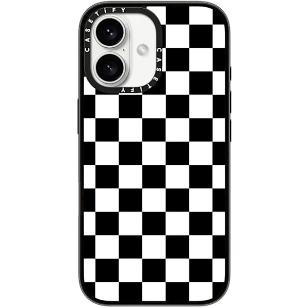 Kompakt iPhone 16 Pro Max Deksel [Lettvekt / 1,2 m 2X Militær Grad Fallbeskyttelse/Slank] - Kirsebær - Klar Svart Black White Check Checkerboard iPhone 16