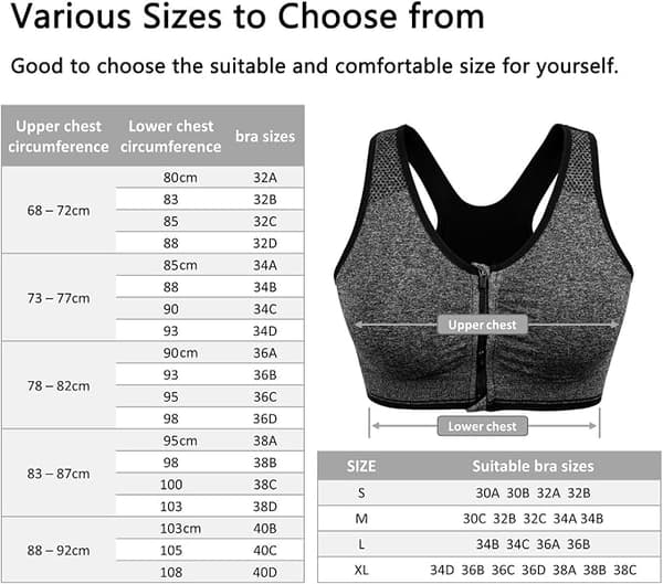 3-pack Women's Front Zipper Sports Bra, Wireless, Comfortable Post-Surgery Bra with Removable Pads A A A