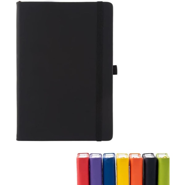 A5 Notebook with Lined Pages Elastic Band, PU Leather Classic Writing Notebook Medium Premium Line Paper Ruled Journal 160Pages(Black)