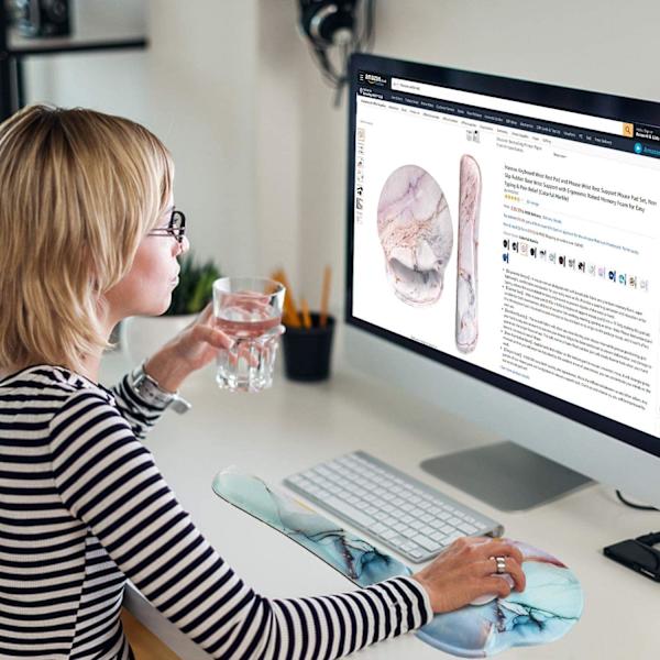 Keyboard Håndledsstøtte og Mus Håndledsstøtte Mussemåtte Sæt, Ergonomisk Hævnet Hukommelsesskum til Nem Skrivning & Smertelindring (Grøn MaREle)