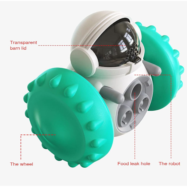 Robotformad hundgodisdispenser, hundmatdispenser för små torra godis, hundgodisleksak, hundmatare med långsam utfodring, robotformade hundleksaker - turkos