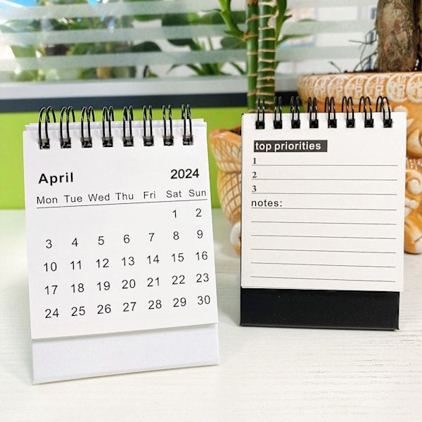 Januar 2024-juni 2025, enkel og kreativ engelsk mini skrivebords kalender kontor skrivebord hængende bærbar skrivebords kalender-hvid
