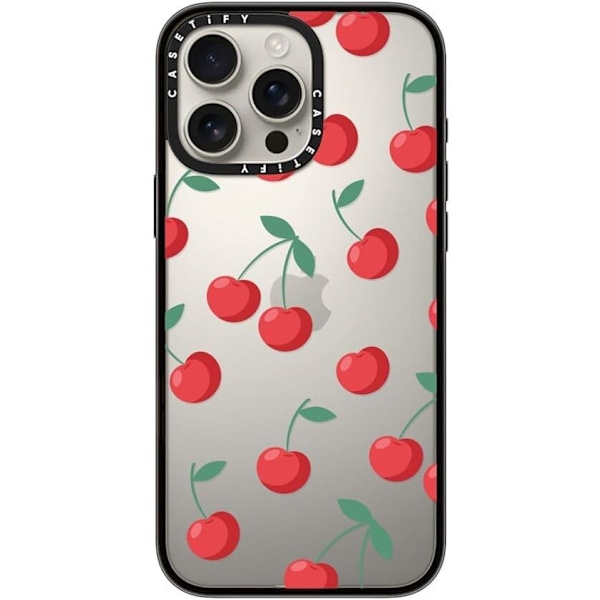 Kompakt iPhone 16 Pro Max Deksel [Lettvekt / 1,2 m 2X Militær Grad Fallbeskyttelse/Slank] - Kirsebær - Klar Svart Cherries iPhone 16 Pro Max