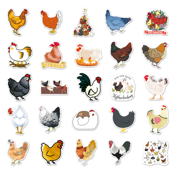 Hen-Tarrat | 50 kpl | Vedenkestävät vinyyli-eläintarrat kannettavalle tietokoneelle, puhelimelle, matkalaukulle, termospullolle, vesipullolle, pyörälle, autolle, tabletille, muistikirjalle, söpöt sarjakuva-tarrat