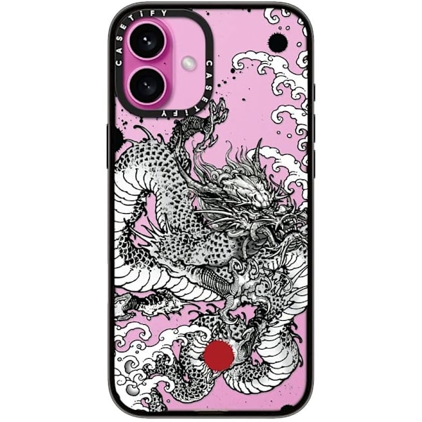 Kompakt iPhone 16 Pro Max Deksel [Lettvekt / 1,2 m 2X Militær Grad Fallbeskyttelse/Slank] - Kirsebær - Klar Svart Power Dragon iPhone 16 Plus