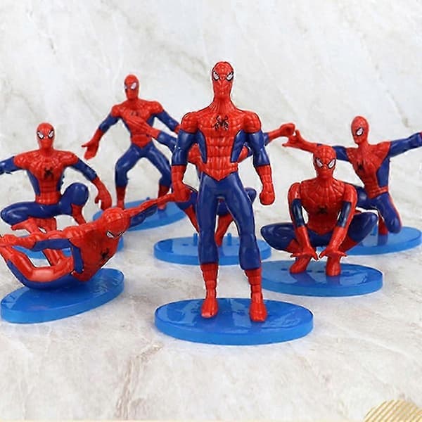 7-delt Spiderman actionfigursett for kaketopper og superheltfestdekorasjoner