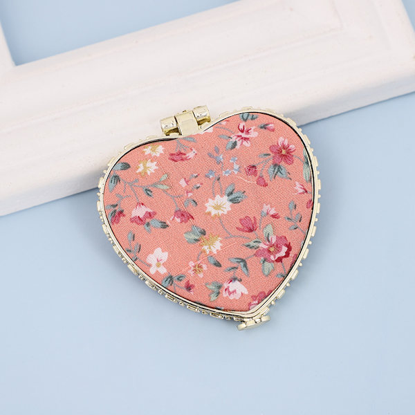 Kosmetisk spejl med print, antik kunst, retro blomsterstof, dobbeltsidet foldbar bærbar mini.-kerne orange (7*6,5 cm)