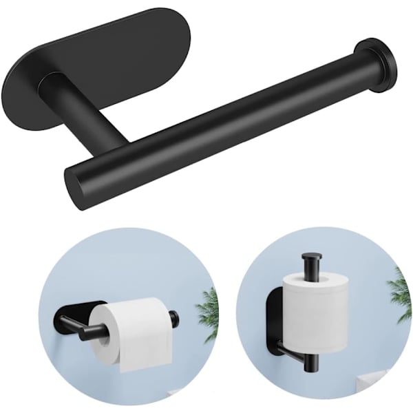 Toiletpapirholder fritstående køkkenrulleholder under skab toiletpapir opbevaring selvklæbende SUS 304 rustfrit stål (16,2 cm, sort)