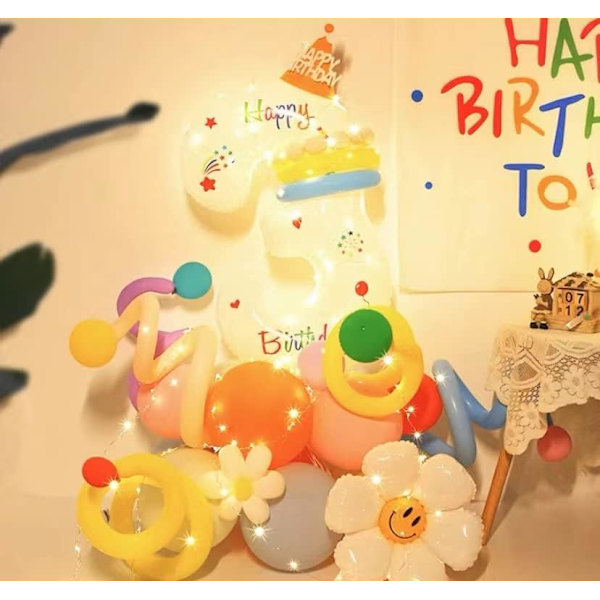 65 stk. sæt kæmpe hvide tal 3 ballon til 3 års fødselsdagsfest - 40 tommer tal 3 ballon | 3 års fødselsdag balloner | 3 års fødselsdag dekorationer