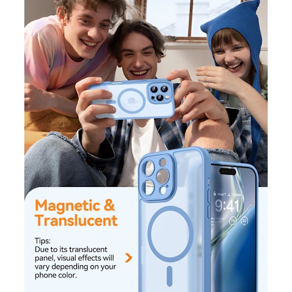 Magnetisk etui til iPhone 16 Pro Max med fuld kamerabeskyttelse [Kompatibel med Magsafe] [Gennemskinnelig mat] Beskyttende telefonetui, mat sort Light Blue iPhone 16 Pro Max