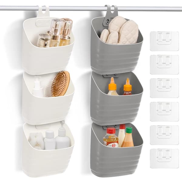 Set of 6 Hanging Plastic Baskets, Suitable for Kitchen and Over-Cabinet Door Storage.