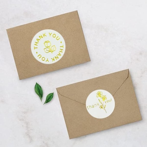 Tackklistermärke i guldfolie, 500 st glitterguldblommiga etiketter för småföretag, gratulationskort, presentpapper, handgjorda hantverk