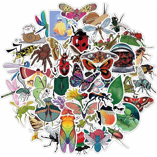Vandflaske-klistermærker med insekter Vandtætte vinyl 50 stk. klistermærker til bærbare computere, telefoner, kofangere, skateboard, bagage, insektklistermærker til teenagere og børn