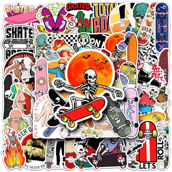 50 stk \"Skull Skateboard\" Graffiti Vinyl Vanntette Klistremerker for Tenåringer Barn Voksne Fargerik Klistremerkepakke for Bærbar PC Mobiltelefoner Skateboard Bagasje