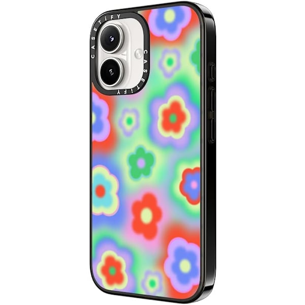 Kompakt iPhone 16 Pro Max Deksel [Lettvekt / 1,2 m 2X Militær Grad Fallbeskyttelse/Slank] - Kirsebær - Klar Svart Acid Flowers iPhone 16