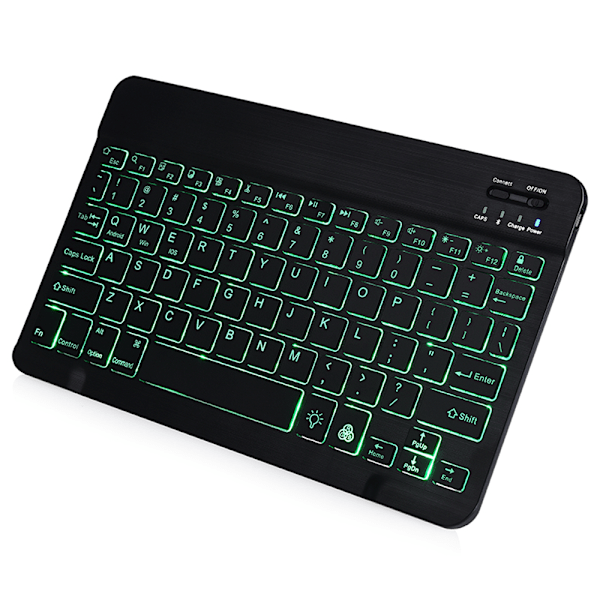 Universal Slim bærbar trådløs Bluetooth 7 farver baggrundsbelyst tastatur med indbygget genopladeligt batteri-10 tommer sort baggrundsbelysning