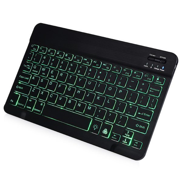 Universal Slim Portable Wireless Bluetooth 7 Colors Backlit Keyboard with Built-in Rechargeable Battery-10 inch black backlight