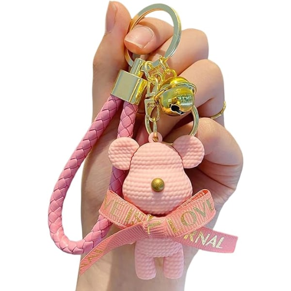 Cute keychain Kawaii Anime Keychains Accessories, Kawaii Little Bear Handbag Charm Car Cartoon Key Chain for Girl Women-Wool bear-pink