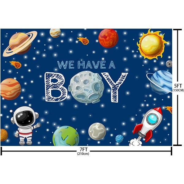 7x5ft Ytre rom tema bakgrunn for gutt baby shower galakse planet astronaut rakett måne foto kjønn avsløre bakgrunn veggdekor banner