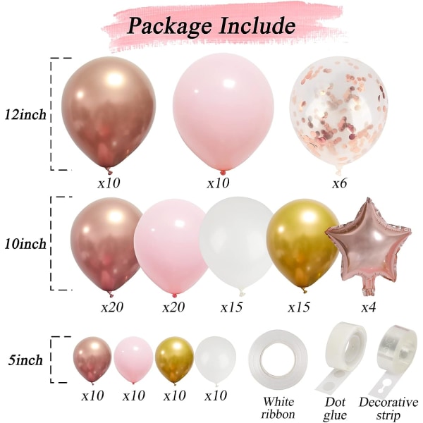 140 stk. Rose Gold Ballonbue Guirlande Kit med Pink Gold Hvide Balloner til Graduering Fødselsdagsfest Baby Shower Bryllupsdekorationer