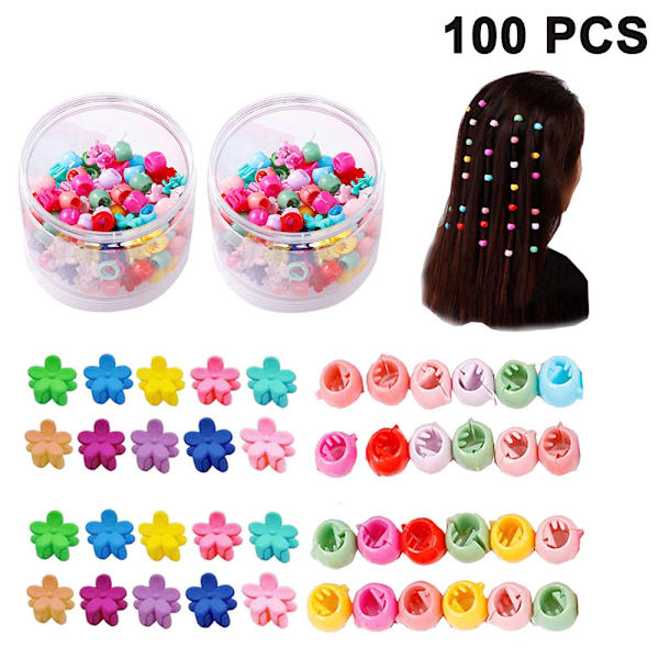 Paket med 100 hårklämmor Små hårklämmor Blomform Flerfärgade Med Minihårklämmor Färgglad Pärlklo Hår