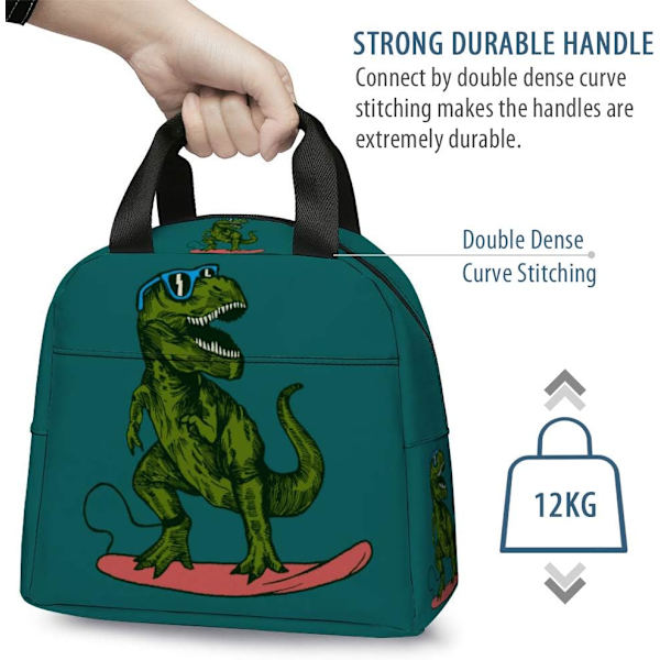 Dinosaurie Lunch Bag, Återanvändbar söt lunchlåda isolerad barn kylväska Multifunktionell skollunchbehållare för tonårspojkar flickor (mörk cyan)