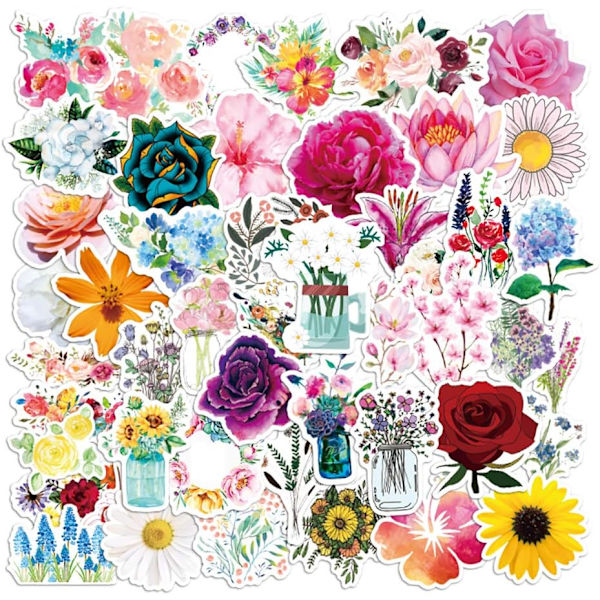 Blomsterklistermärken 50 st söta, vattentäta, estetiska, trendiga klistermärken för tonåringar, perfekta för bärbar dator, vattenflaska, telefon, skateboard, resor | Extra hållbar vinyl