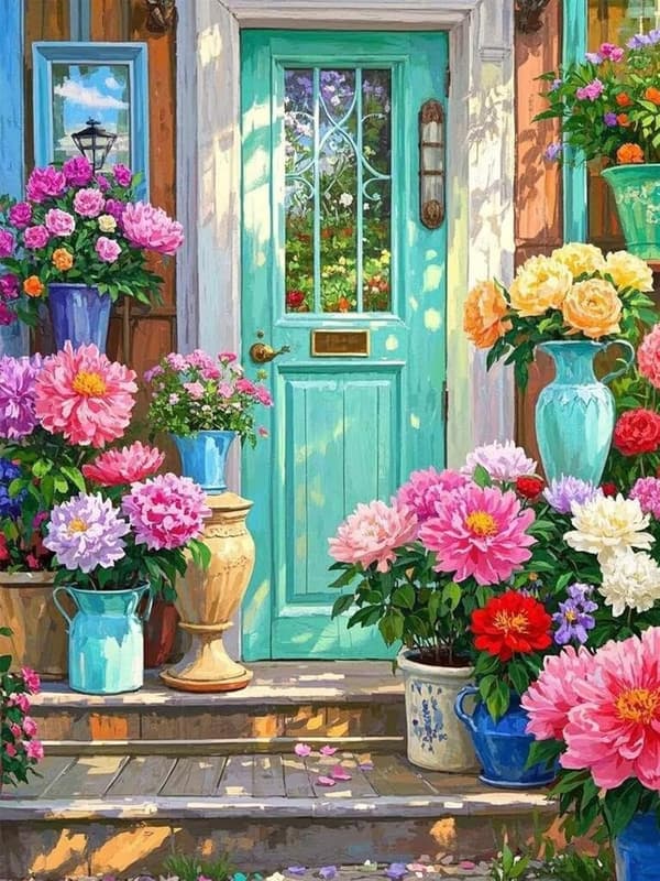 Diamantkunst-sæt med haveblomster til voksne, diamantmalingssæt til begyndere, DIY-sæt med diamantprikker til blomsterbed, bore-ædelsten