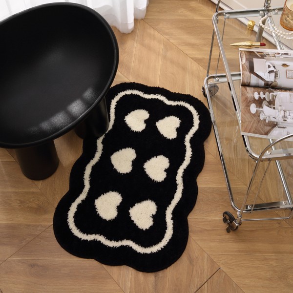 Tecknad badrumsgolvmatta för hushållsbruk, vattenabsorberande halkfri matta vid ingången till badrummet-Hjärtat är anslutet-svart/16*24 tum