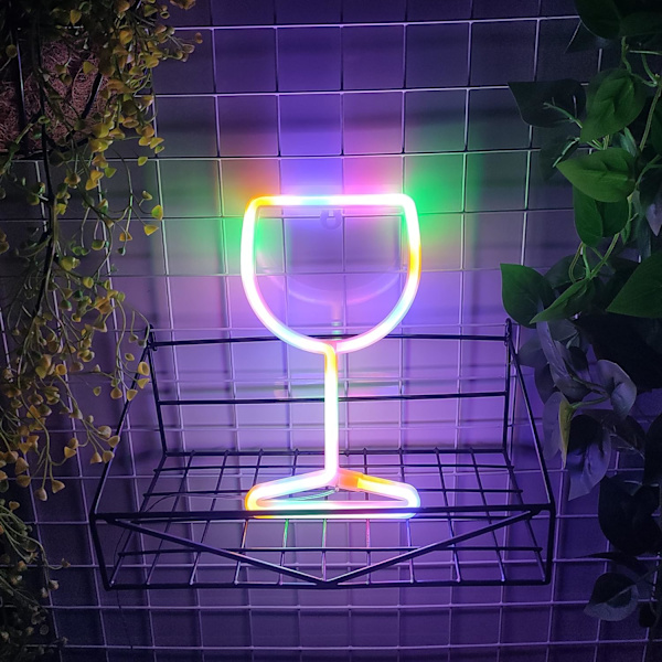 Vinglas Neon Skyltar, USB eller 3-AA Batteridriven Neonljus, LED-lampor Bordsdekoration, Flickors Sovrumsväggdekor, Barnens Födelsedagspresent (Färg)