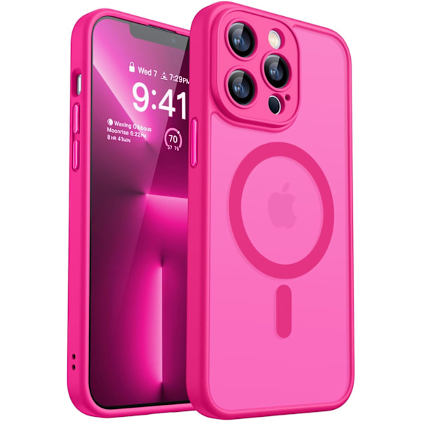 Magnetiskt skal för iPhone 16 Pro Max med fullständigt kameraskydd [Kompatibel med MagSafe] [Genomskinlig matt] Skyddande telefonfodral, varmrosa Hot Pink iPhone 13 Pro Max