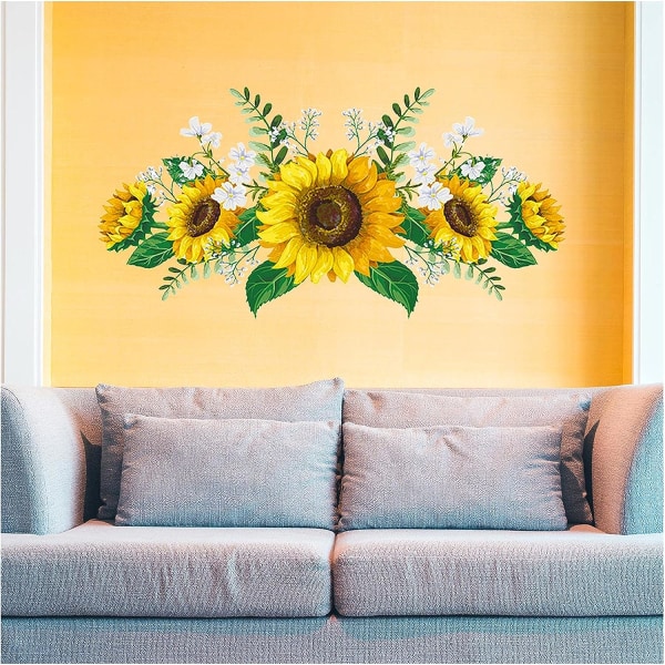 Solros väggdekor - 12 X 24 tum Blomma solros väggdekor klistermärke för vardagsrum sovrum kök bakgrund dekoration