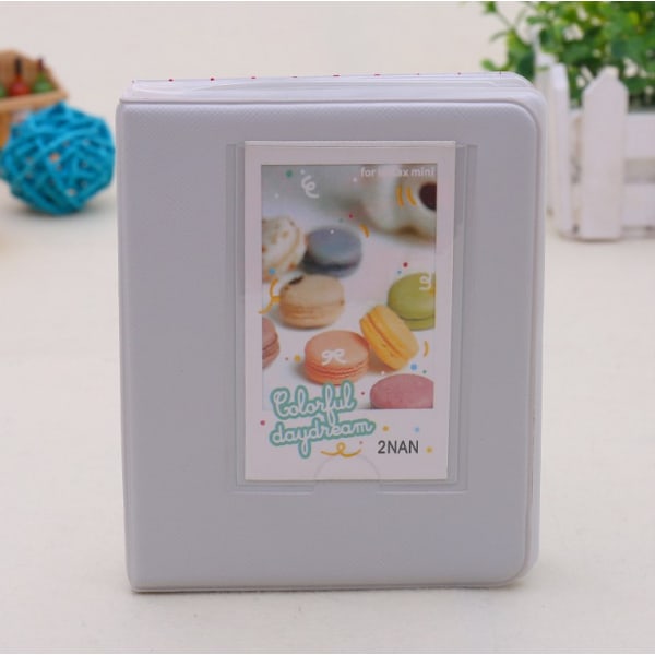 64 pocket mini photo album, suitable for Fuji Instax Mini 7s 8 8+ 9 25 26 50s 70 90 instant camera and business card (16 pages)-greyish white.