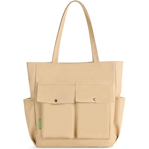 Kvinnor Multi Fickor Dragkedja Vattentät Lätt Tote Väska Casual Stora Axelväskor Söta Canvas College Totes