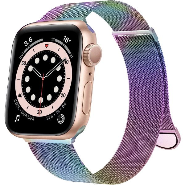 Kvinner og menn, rustfritt stål nettløkke magnetisk spenne erstatning for iWatch-bånd (45 mm / 44 mm / 42 mm / 49 mm, regnbue).