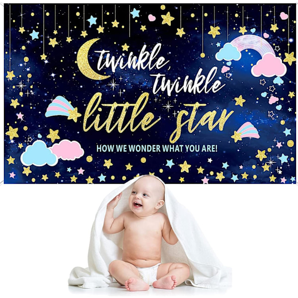 Kön avslöja banderoll fotografering bakgrund rosa blå moln banderoll glitter liten stjärna babyshower fotobanderoll för fest, 72,8 x 43,3 tum