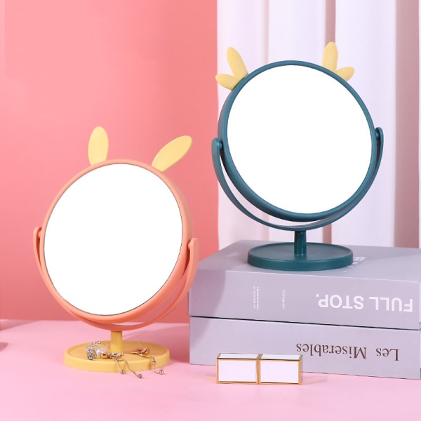 Desktop sminkspegel kort, spegel kvinnliga bärbara sovsal studenter katt öra sminkspegel enkel smink prinsessspegel-Kaninöra gul