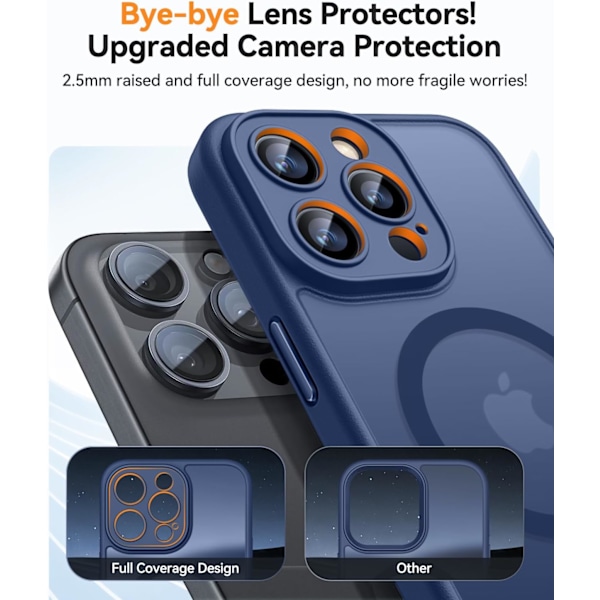 Magnetisk etui til iPhone 16 Pro Max med fuld kamerabeskyttelse [Kompatibel med Magsafe] [Gennemskinnelig mat] Beskyttende telefonetui, mat sort Deep Blue iPhone 13 Pro Max