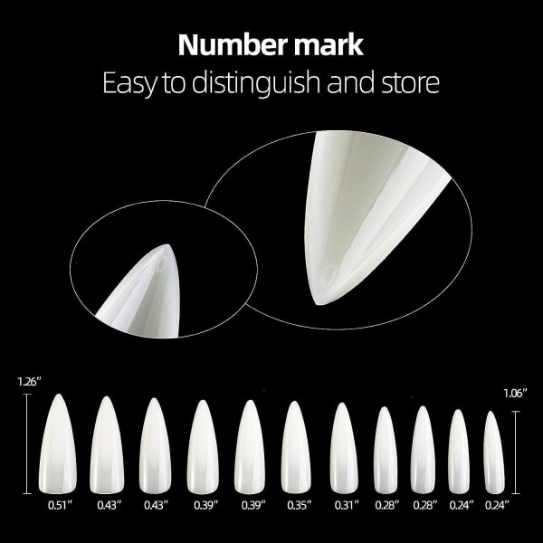 1 låda med falska naglar nagelkonstbitar (500 stycken låda vikta inga märken-skarpa naglar-naturliga)