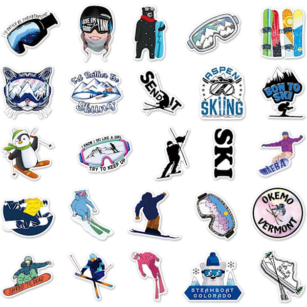 50 stk Ski Sport Vinyl PVC Vanntette Søte Morsomme Tegneserie Klistremerker, Morsomme Trendy Dekaler for Laptop, Telefon, Skateboard, Bagasje, Vannflaske