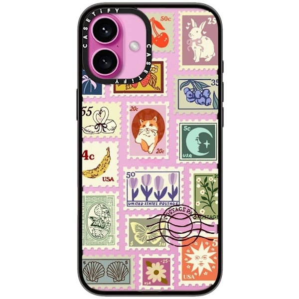 Kompakt iPhone 16 Pro Max-fodral [Lättviktigt / 4 fot 2X Militärklass Fallskydd / Smalt] - Körsbär - Klar Svart Stamp Collection iPhone 16 Plus