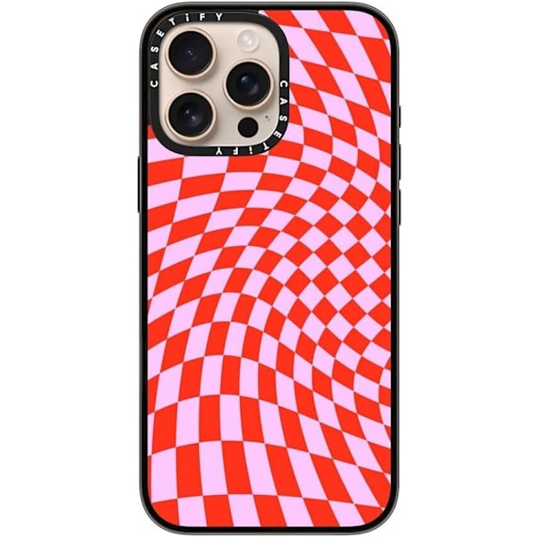 Kompakt iPhone 16 Pro Max Deksel [Lettvekt / 1,2 m 2X Militær Grad Fallbeskyttelse/Slank] - Kirsebær - Klar Svart Strawberry Checkers iPhone 16 Pro Max