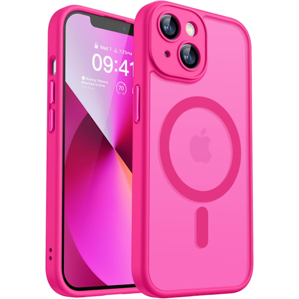 Magnetisk etui til iPhone 16 Pro Max med fuld kamerabeskyttelse [Kompatibel med Magsafe] [Gennemskinnelig mat] Beskyttende telefonetui, Lilla Hot Pink iPhone 13