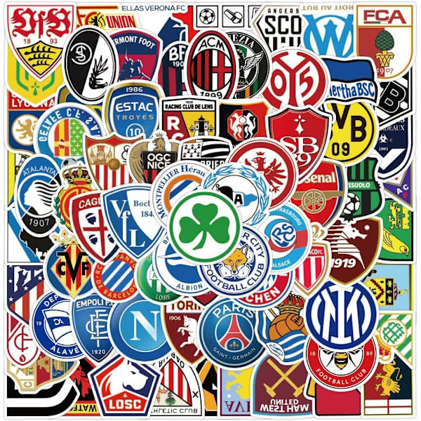 100 st fotbollslag klubbmärken, vattenflaska vattentäta vinyl sportklistermärken, bärbar dator, telefonfodral, vinyl vattentäta klistermärken