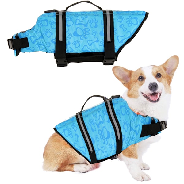 Hunde redningsvest, reflekterende redningsvest med redningshåndtag, justerbar flydevest, høj opdrift redningsvest til hunde - Blå - L