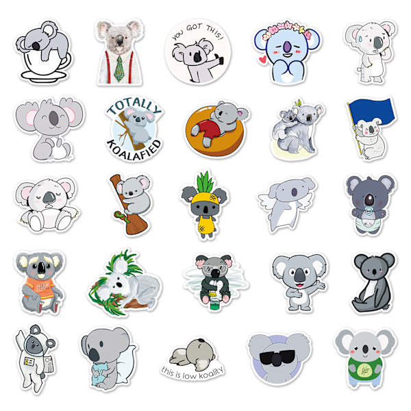 Koala bjørn vandtætte vinyl klistermærker med 50 stk. - Velegnet til bærbare computere, rejsetasker, notesbøger, telefoner, biler, scrapbøger, vandflasker, cykler, graffiti-klistermærker