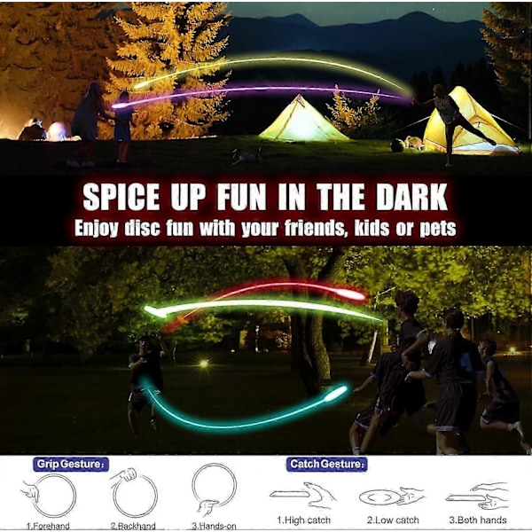 Glow in The Dark LED Flygande Disk - 38 RGB LED-lampor, 12 ljuslägen, laddningsbar, IP65 Vattentät utomhusspel Coola leksaker för vuxna barn