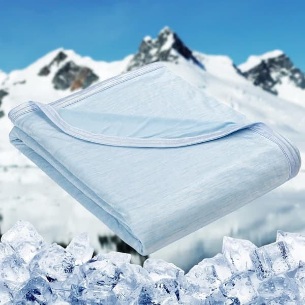 Køletæppe til varme sovende, tyndt let åndbart blødt dobbeltsidet forbedret køletæppe til sommer, lindring af nattesved Light Blue