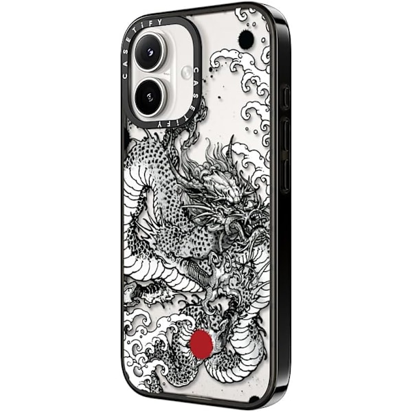 Kompakt iPhone 16 Pro Max Deksel [Lettvekt / 1,2 m 2X Militær Grad Fallbeskyttelse/Slank] - Kirsebær - Klar Svart Power Dragon iPhone 16 Plus