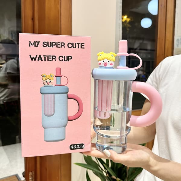 900 ml Straw Cup, Large Capacity Water Bottle for Summer, High Temperature Resistant and Stylish Plastic Mug